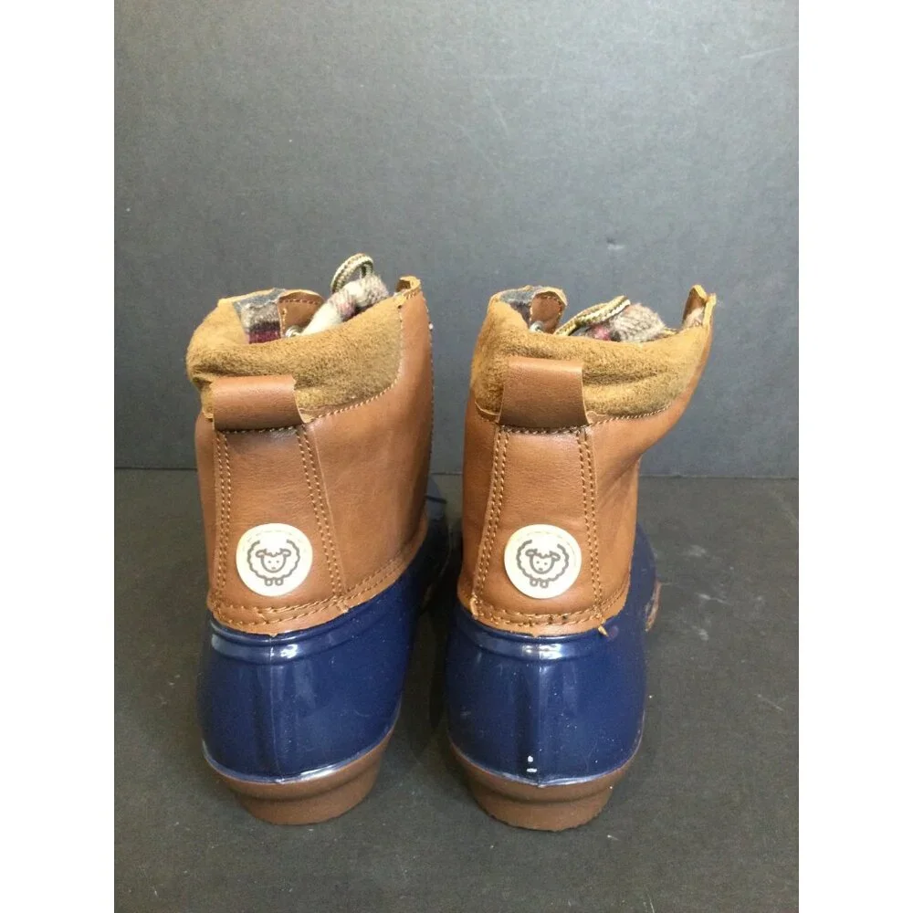 Adrienne Vittadini Girls Duck Boots Blue Brown Size 4 Rain Shoes
